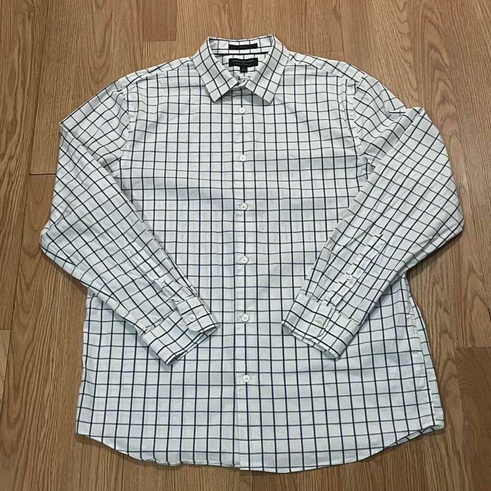 Banana Republic Men’s Large Slim Fit Long Sleeve Button Down Shirt White Plaid